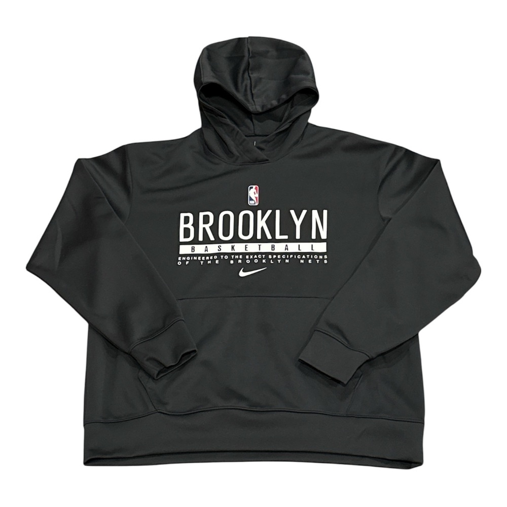 Nike Brooklyn Nets Basketball Gray Dri Fit Pullover Hoodie Sweatshirt Mens Large